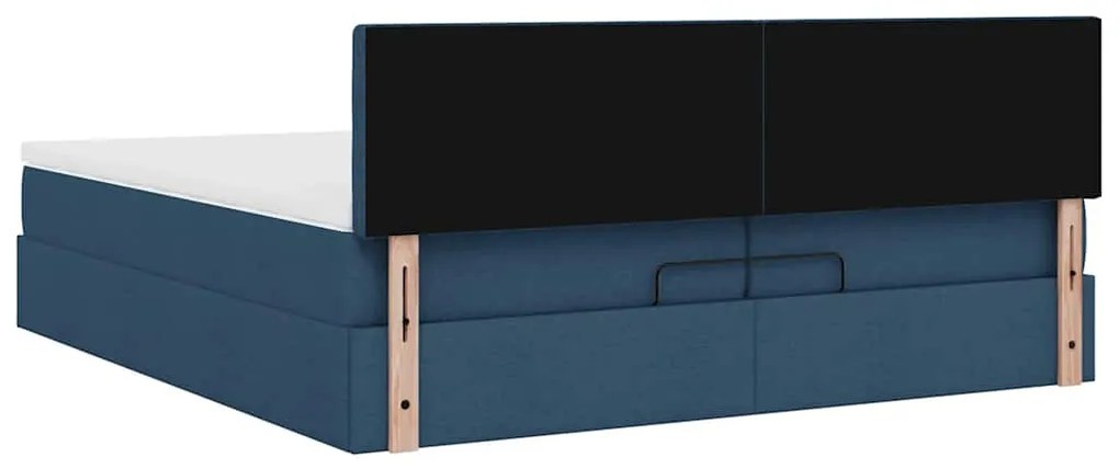 Estrutura de cama otomana com colchões 200x200cm tecido azul