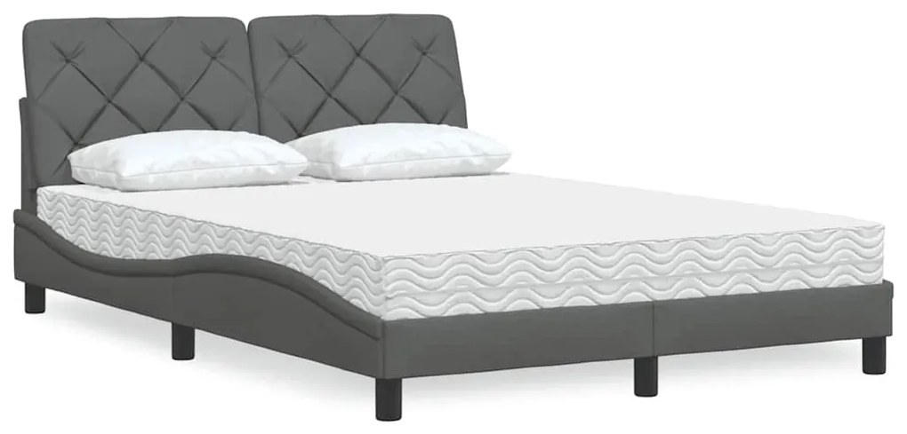 Cama com colchão 140x200 cm tecido cinzento-escuro