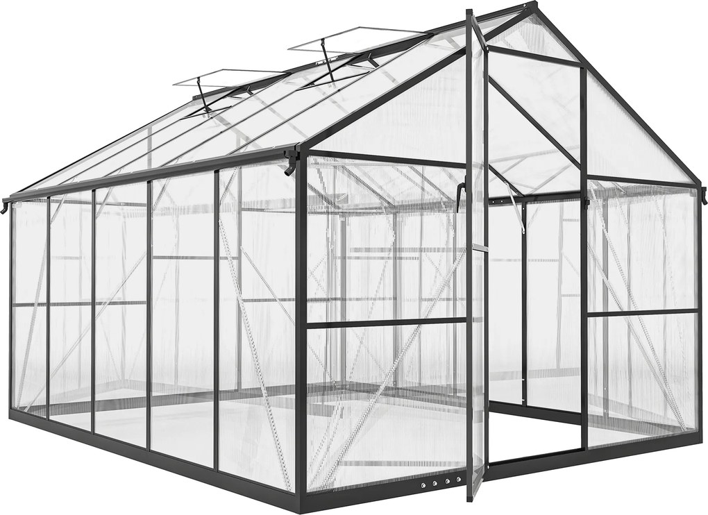 Outsunny Estufa para Horta em PC e Alumínio com Porta de Dobradiça e 2 Janelas Ajustáveis, 304x247x205 cm, Preto | Aosom Portugal