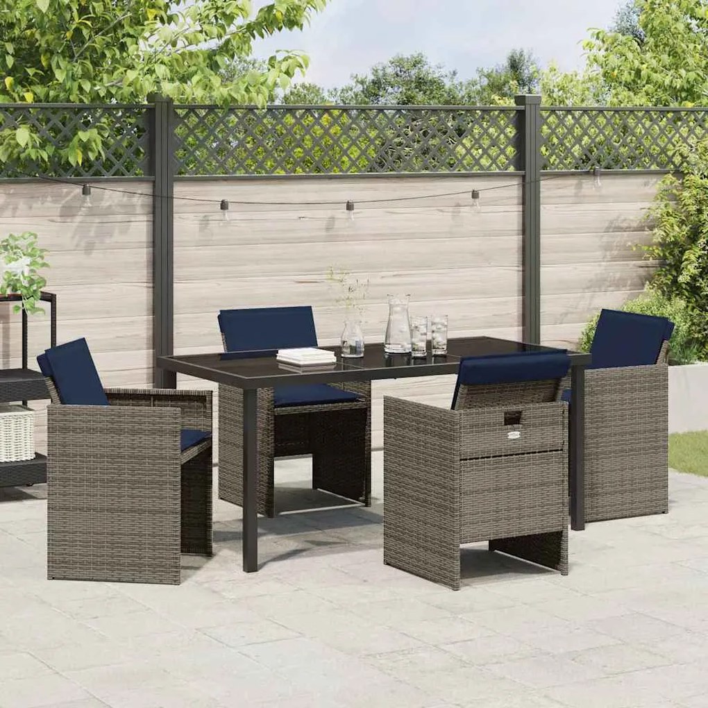 Conjunto de Jantar de Jardim com 5 Peças e Almofadas Cinza em Rattan S