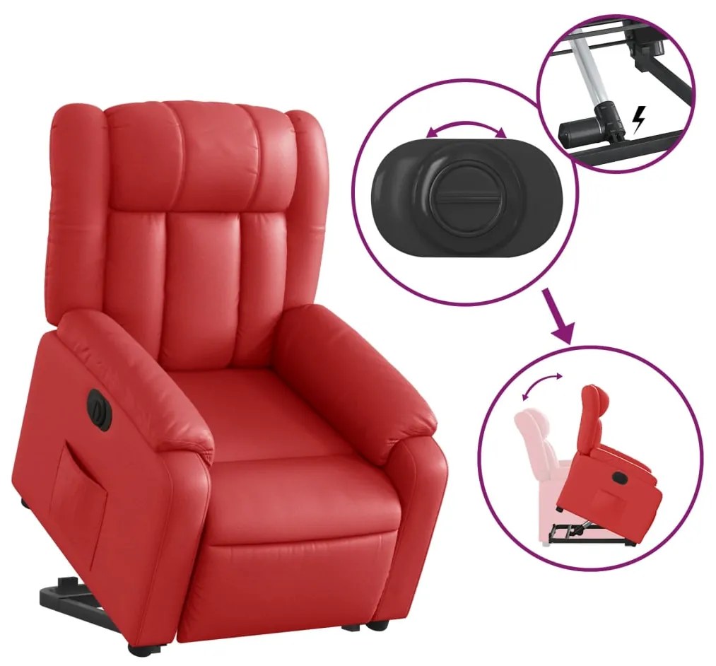 Poltrona reclinável elevatória elétrica couro artif. vermelho