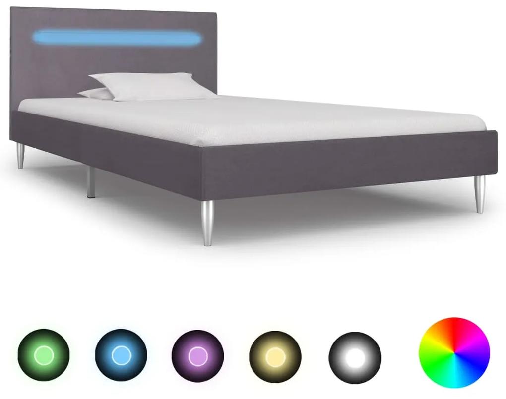 280966 vidaXL Estrutura de cama com LED 90x200 cm tecido cinzento