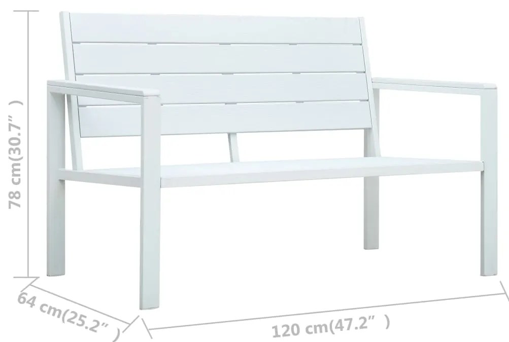 Banco de jardim 120 cm PEAD aspeto de madeira branco
