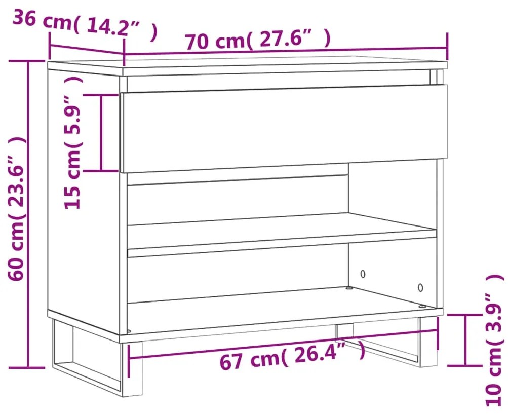 Sapateira 70x36x60 cm derivados de madeira cinzento sonoma