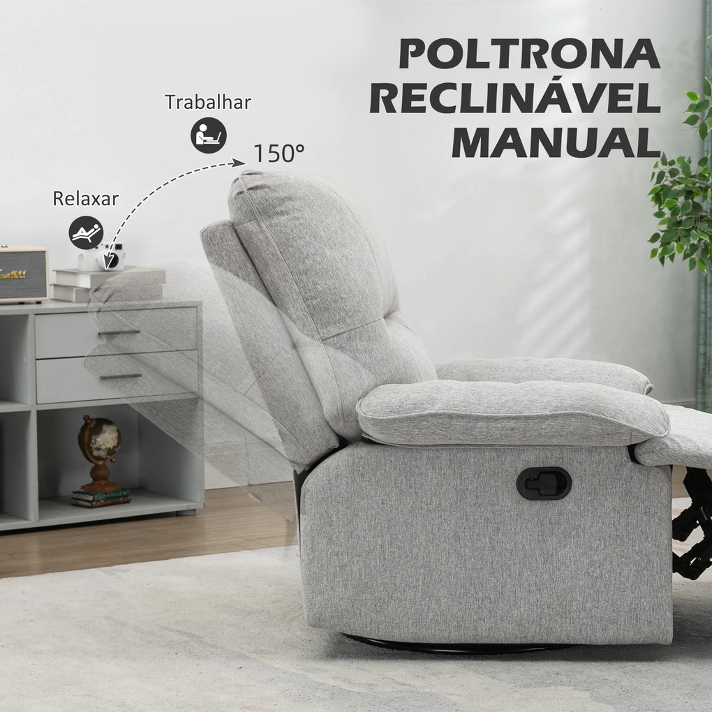 Poltrona Reclinável de Sala de Estar Poltrona Relax Reclinável Manual com Apoio para os Pés 89x98x101 cm Cinza