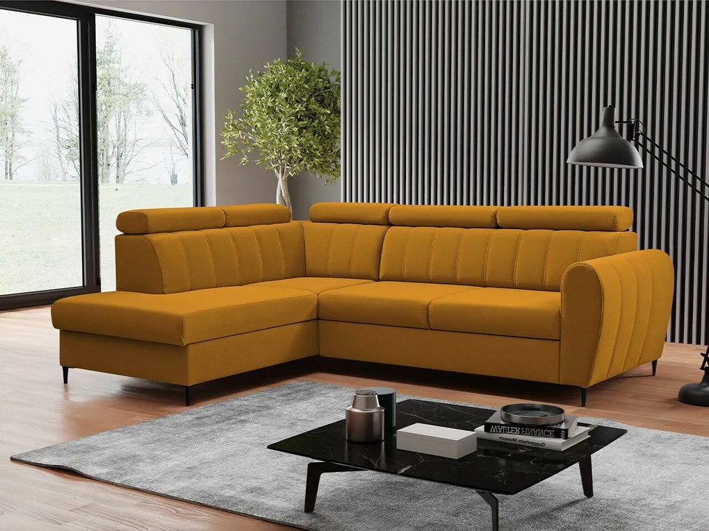 Sofá de canto Temple 125, Cama com arrumação, 264x200x90cm, 155 kg, Pernas: Metal