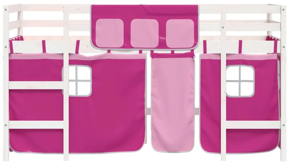 Cama alta p/ criança c/ cortinas 90x200 cm pinho maciço rosa
