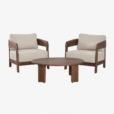 Conjunto De Sala Com 2 Poltronas E Mesa De Centro Em Madeira De Acácia Uleno Castanho-acácia Escuro - Sklum