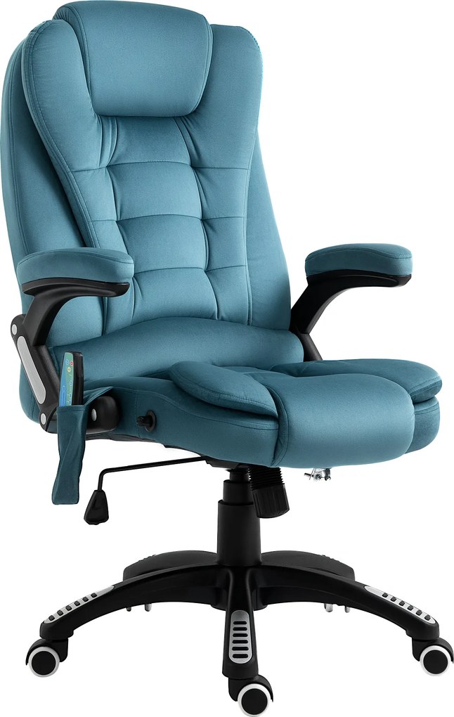 Cadeira de Escritório com 6 Pontos de Massagem Reclinável até 130° com Função de Aquecimento 68x72x110-120 cm Azul