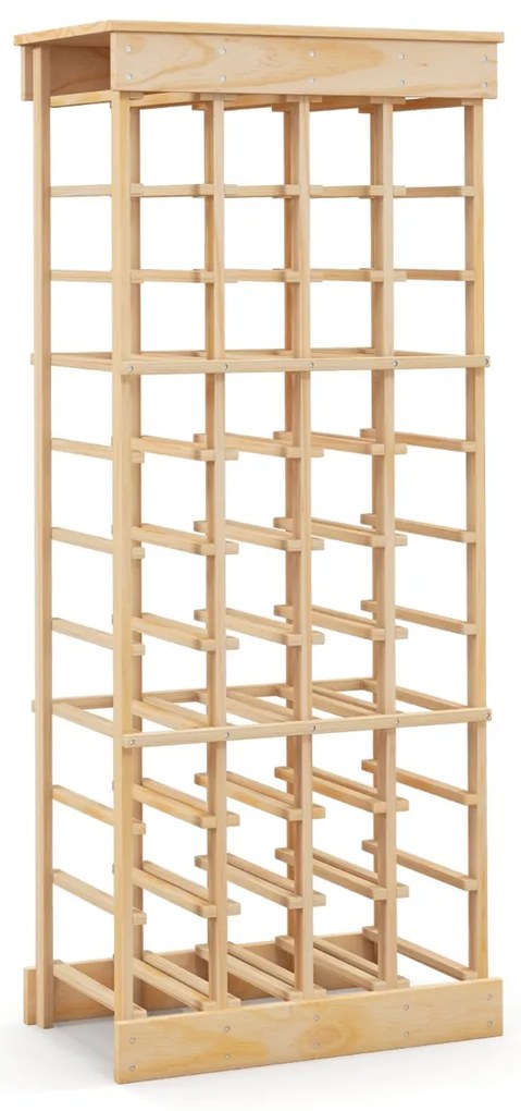 Porta-vinhos em madeira maciça para 40 garrafas com travessas reforçadas natural