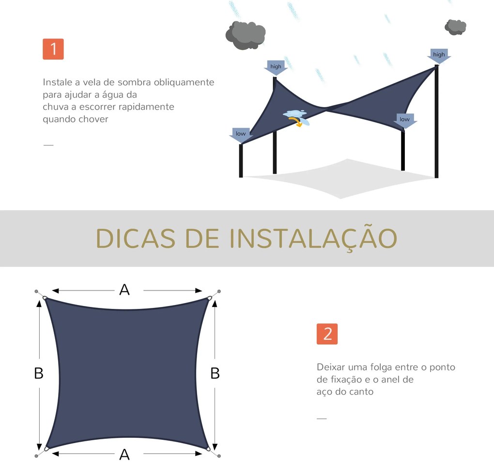 Vela de Sombra Retangular 4x6 m Toldo Vela de HDPE com Proteção UV Ane