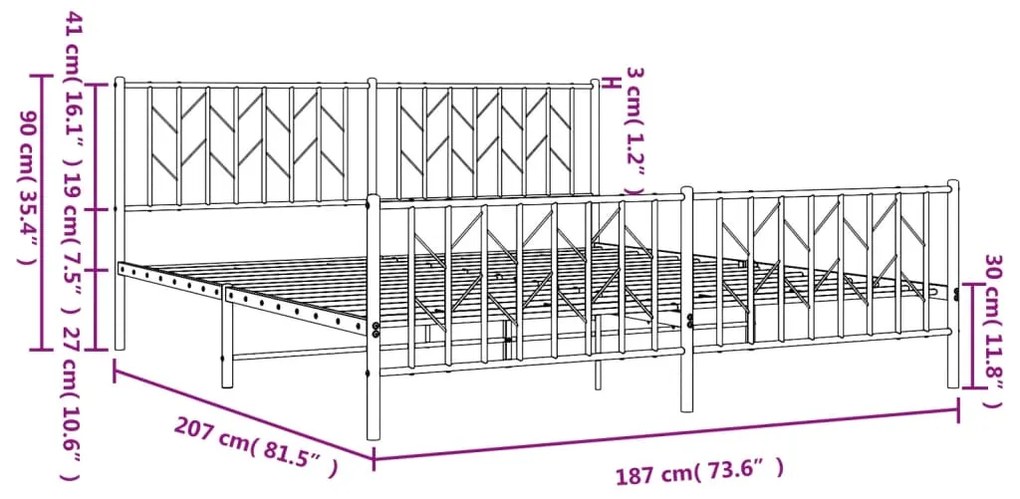 Estrutura de cama com cabeceira e pés 180x200 cm metal branco