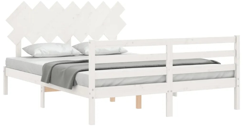 Estrutura de cama King Size com cabeceira madeira maciça branco