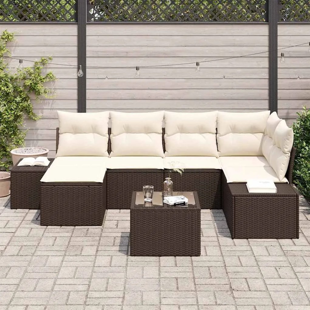 Conjunto de Sofá de Jardim de 6 Peças com Almofadas Cinza em Rattan Po