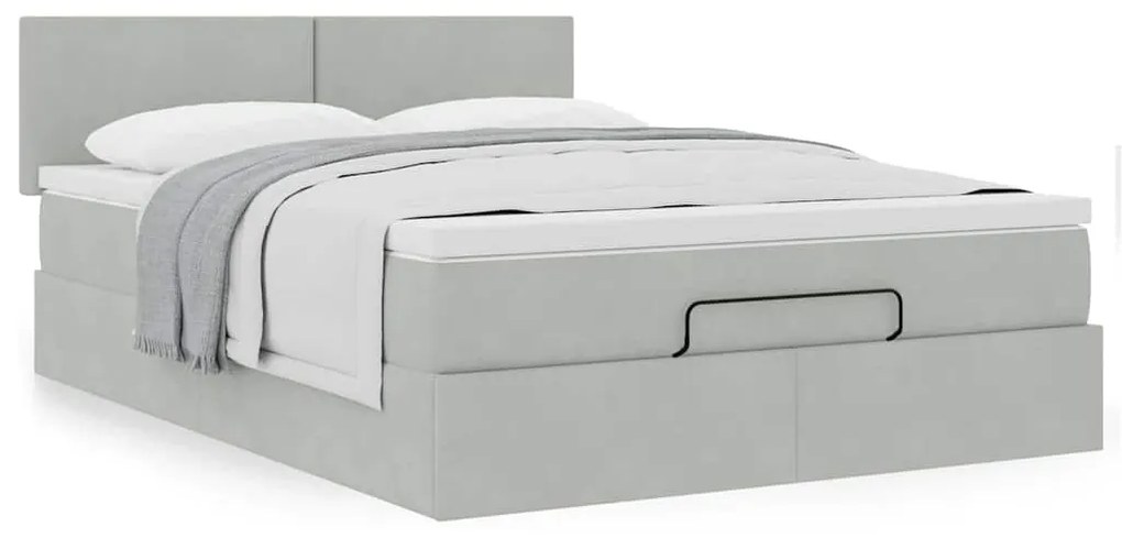 Estrutura de cama otomana com colchão 140x200 cm cinzento claro