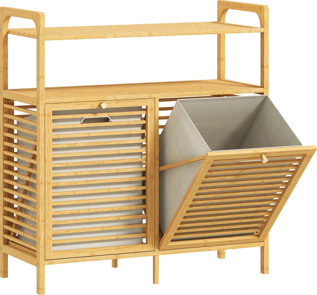 HOMCOM Móvel de Casa de Banho com Cesto para Roupa Suja Móvel para Roupa Suja em Bambu 2 Sacos de Roupa 82x33x88 cm Madeira | Aosom Portugal