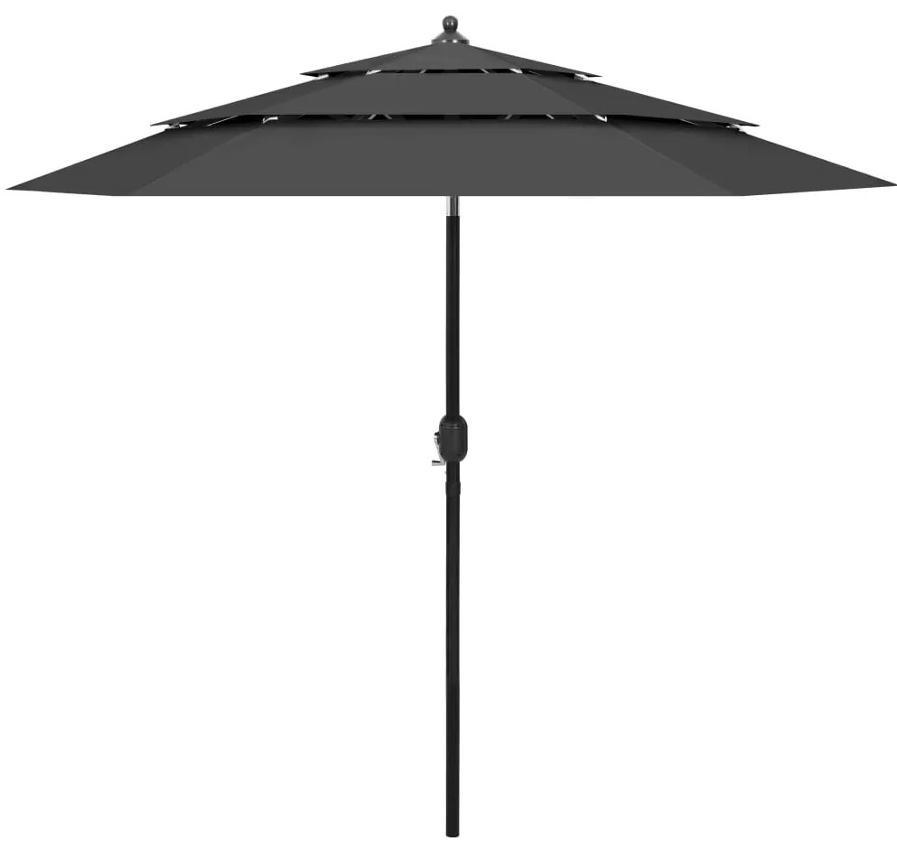 vidaXL Guarda-sol de jardim 3 camadas c/ poste alumínio 2,5m antracite