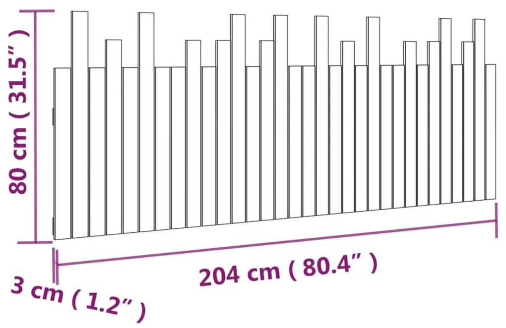 Cabeceira de parede 204x3x80 cm madeira de pinho maciça