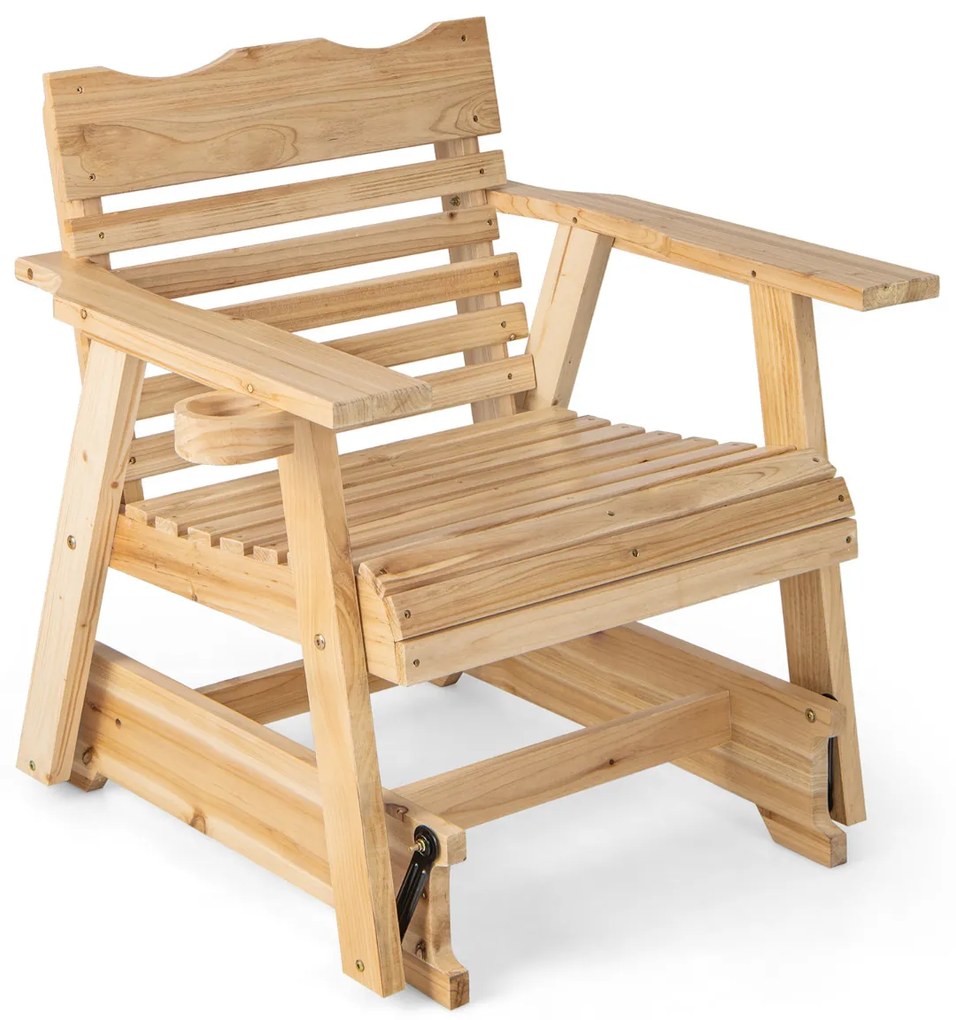 Cadeira de baloiço de madeira independente com braços altos assento curvo para varanda jardim 80 x 81 x 87 cm Natural