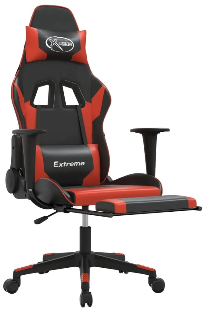 Cadeira gaming massagem + apoio pés couro artif. preto/vermelho