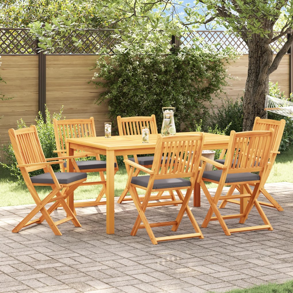 Cadeiras de Jardim Dobráveis vidaXL com Almofada Cinza 6pcs em Madeira de Acácia Sólida