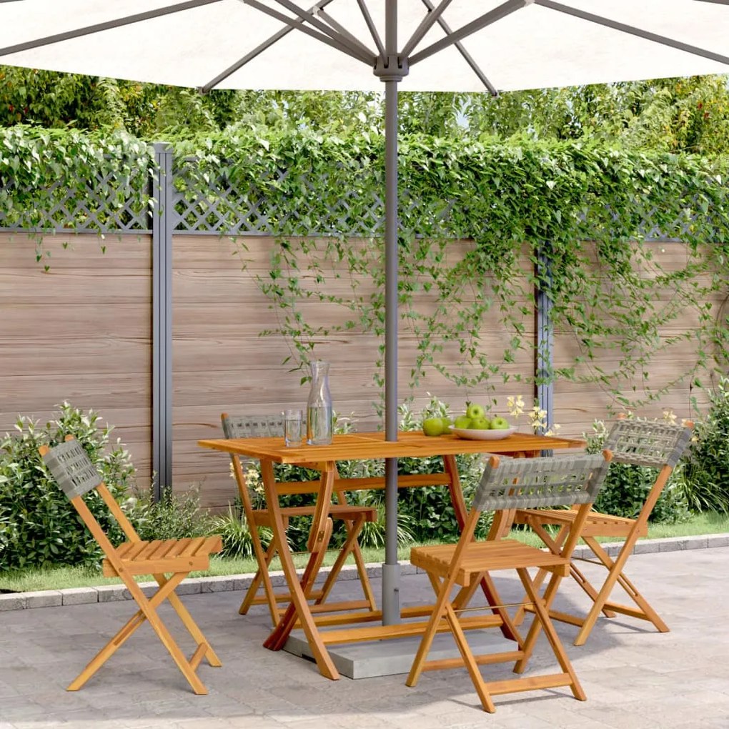 vidaXL Cadeiras de jardim dobráveis 4 pcs vime PE/madeira maciça cinza