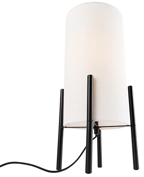 Candeeiro de mesa moderno preto com abat-jour em linho branco - Rich Moderno