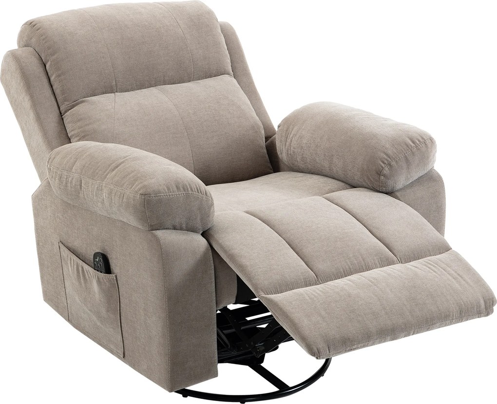 HOMCOM Poltrona Relax Poltrona de TV Giratória 360° Poltrona de Massagem com Aquecimento, Massagem, Visual Chenille, Bege | Aosom Portugal