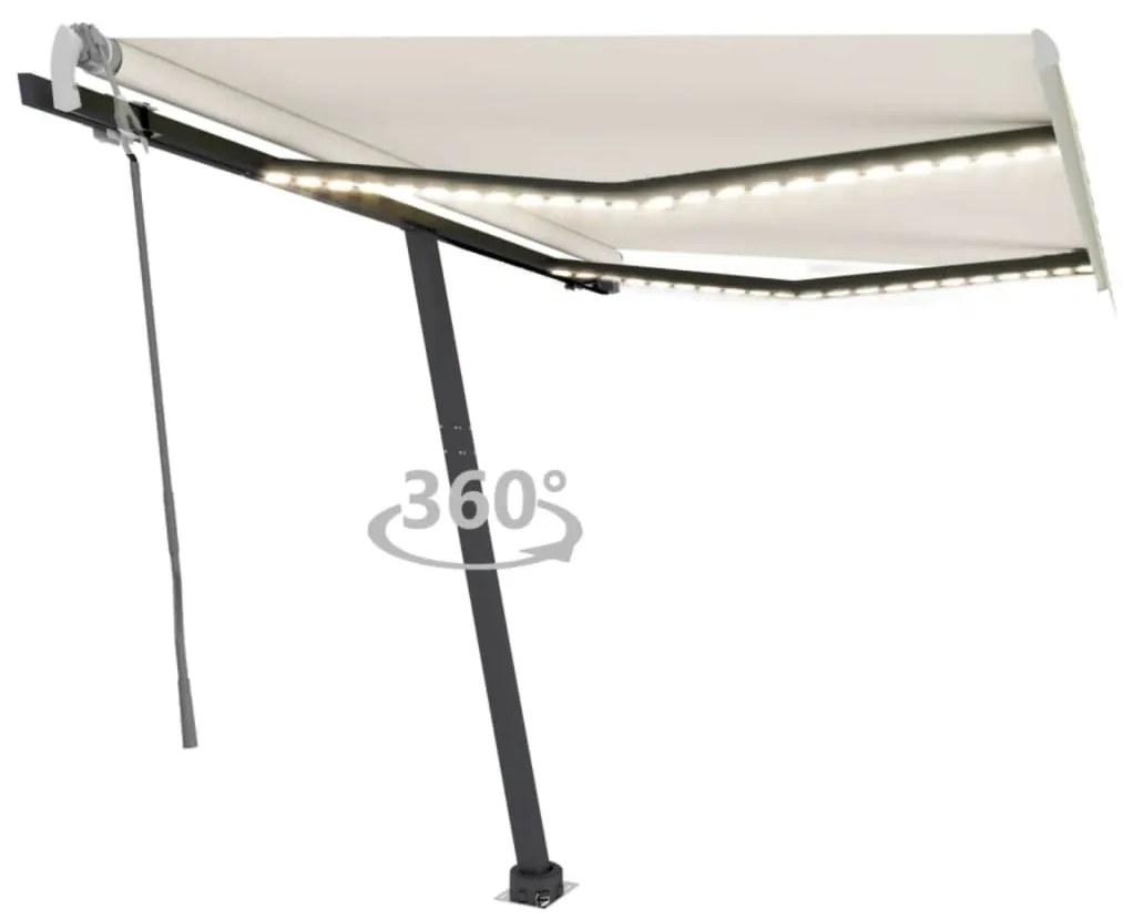 vidaXL Toldo retrátil manual com LED 300x250 cm cor creme