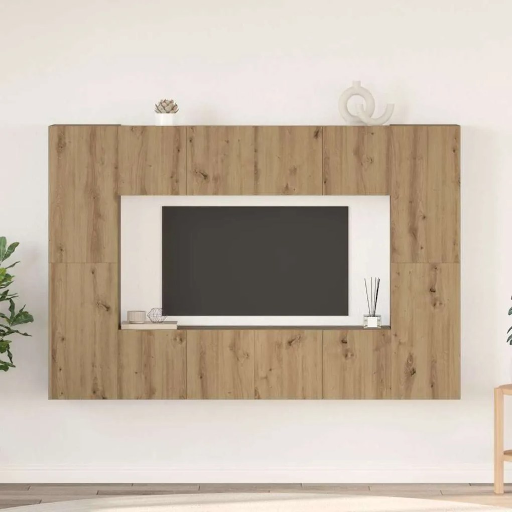 Conjunto de móvel de TV com prateleira 8 pcs carvalho artisiano