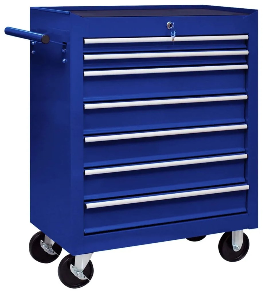 vidaXL Trólei de oficina para ferramentas com 7 gavetas azul