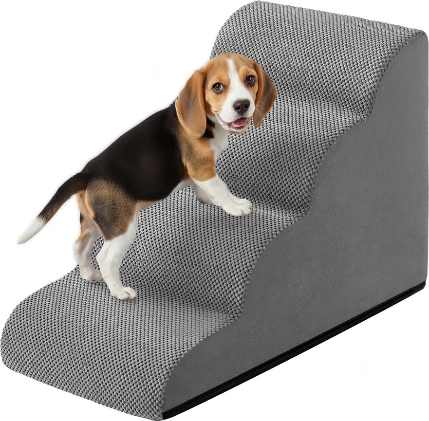 Escada para cães, 4 degraus 72 x 40 x 50 cm Escada para animais de estimação, tecido tipo waffle cinza ardósia