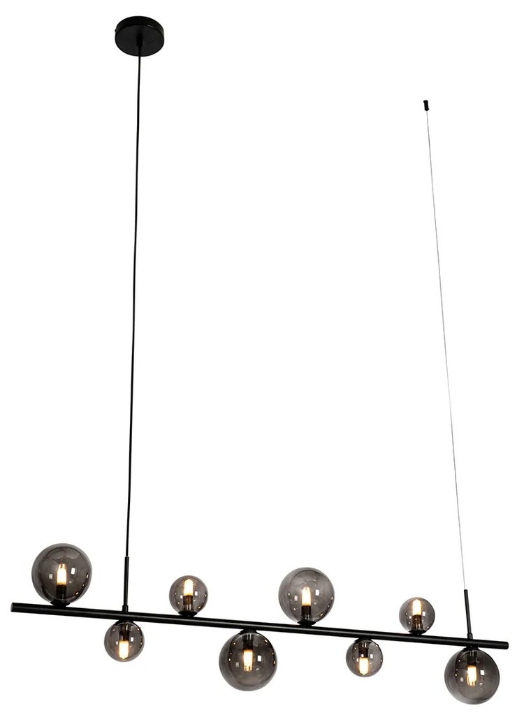 Candeeiro de suspensão preto com vidro fumê oblongo 8 luzes - Monaco Design,Moderno