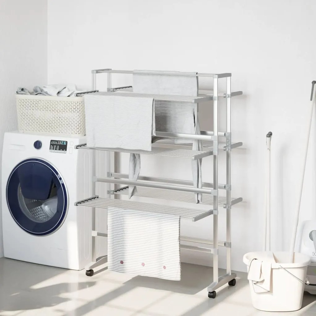 vidaXL Estendal de roupa com rodas 89x64x129 cm alumínio