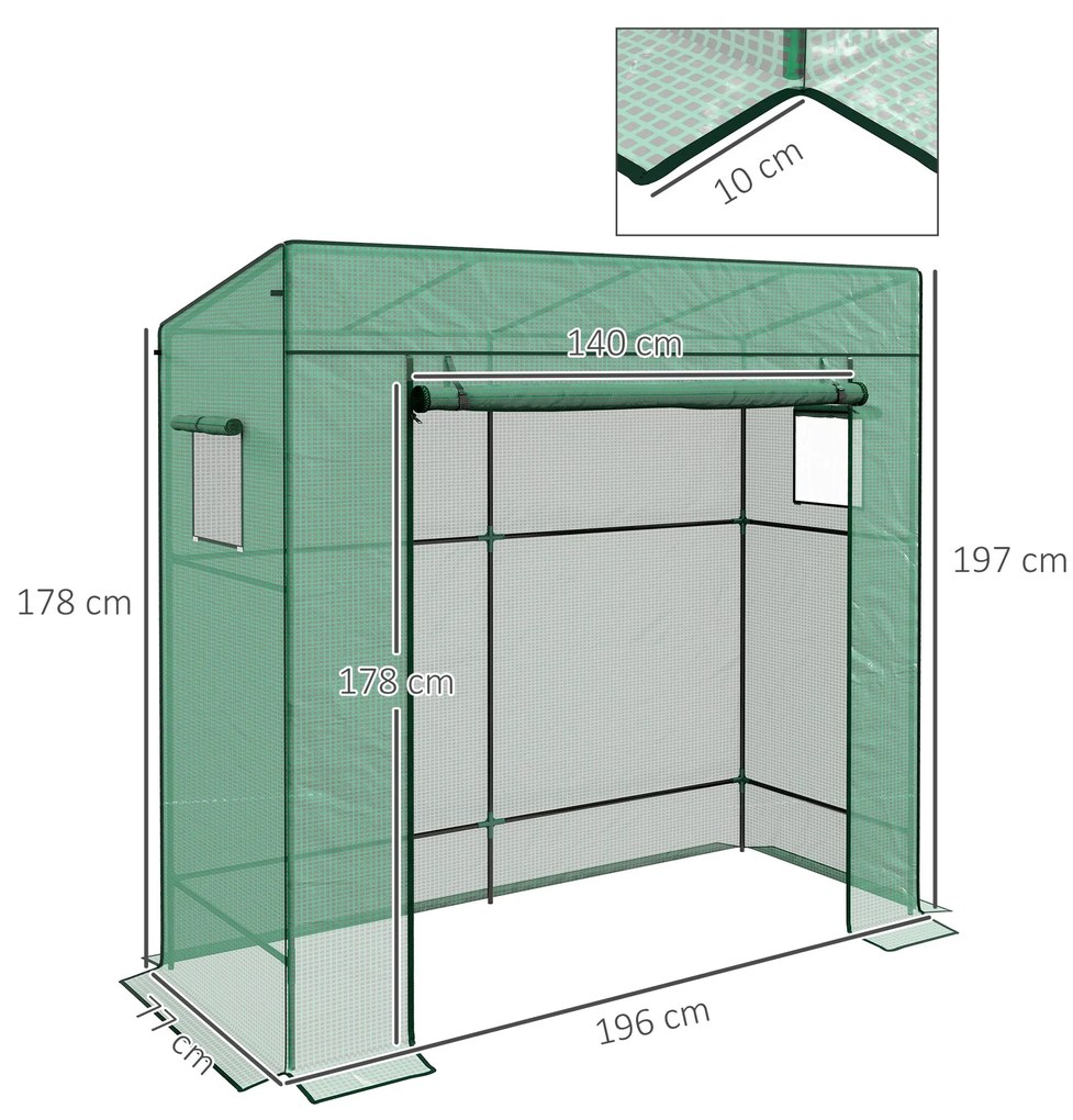 Estufa de Jardim em Aço e PE – 196x77x197 cm | Com Janelas de Malha e