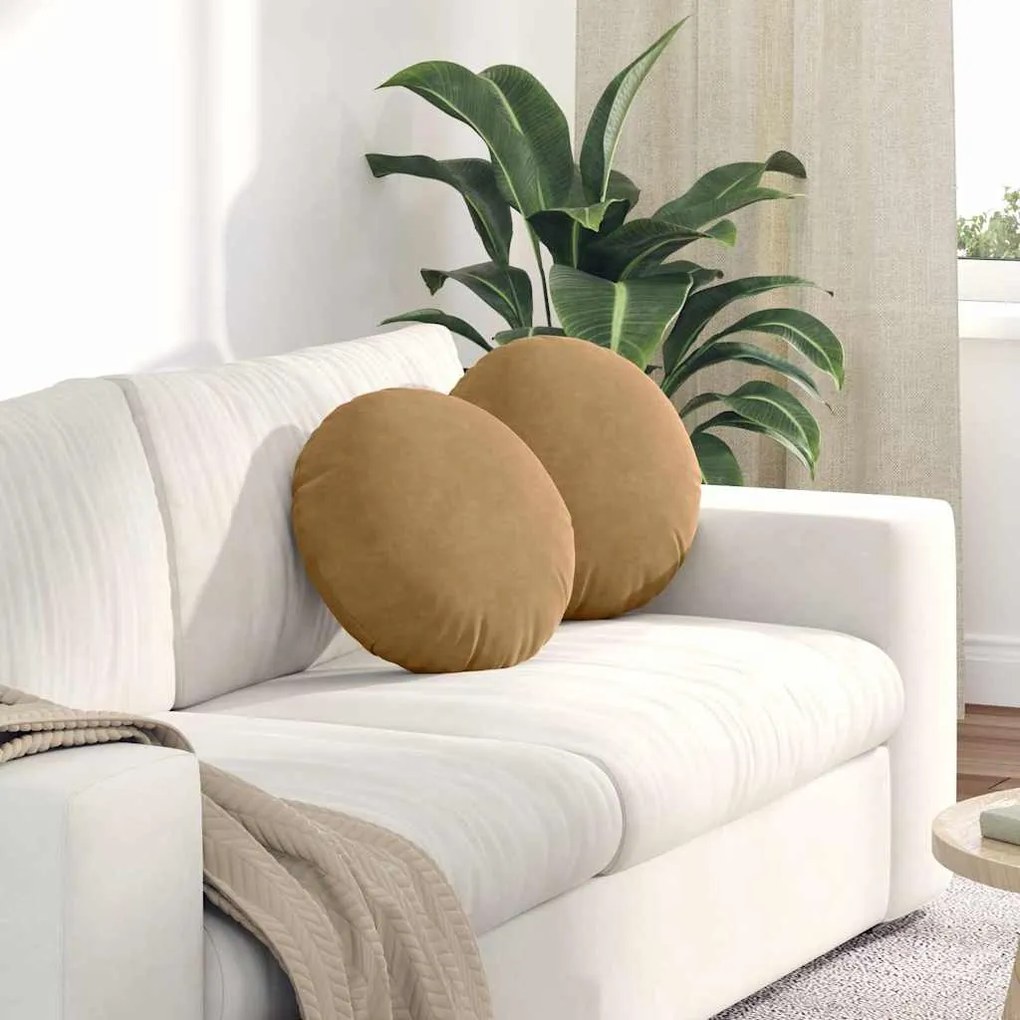 vidaXL Almofadas de Assento 2 pcs Castanho Ø 40 x 13 cm Veludo