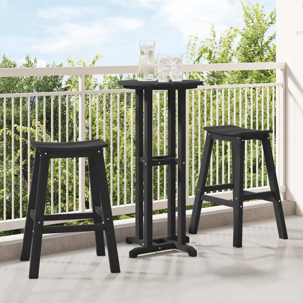 Conjunto de Bar de Jardim vidaXL 3 Peças Preto HDPE