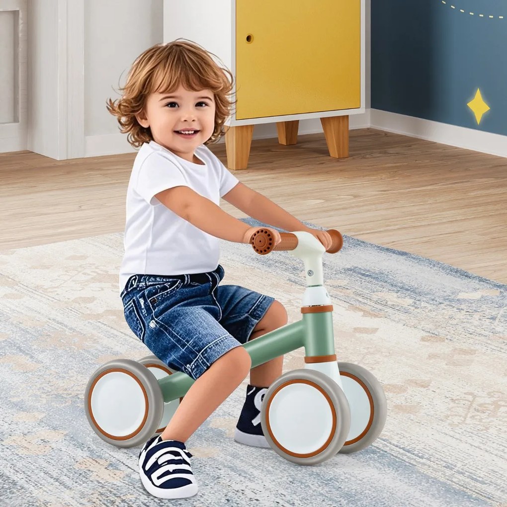 Bicicleta de equilíbrio para bebés de 1 a 3 anos com guiador e assento ajustáveis Brinquedo sem pedais para passear Verde