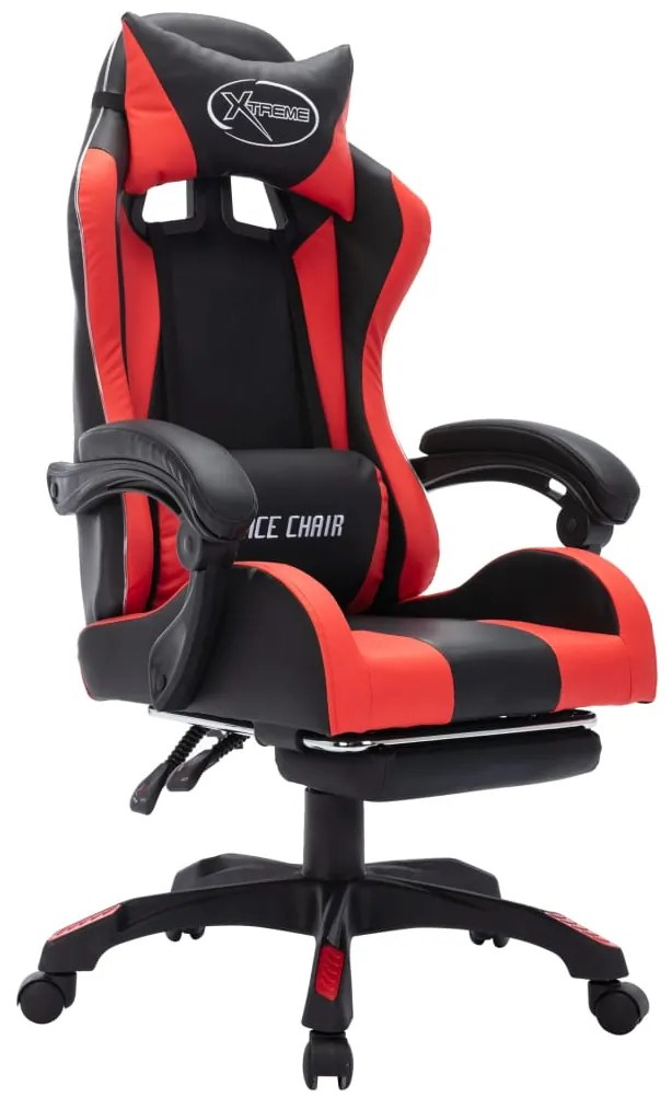 Cadeira estilo corrida luzes LED RGB couro arti. vermelho/preto