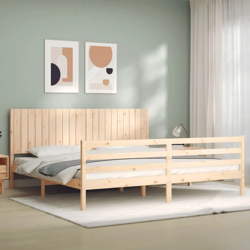 Estrutura de cama com cabeceira 200x200 cm madeira maciça