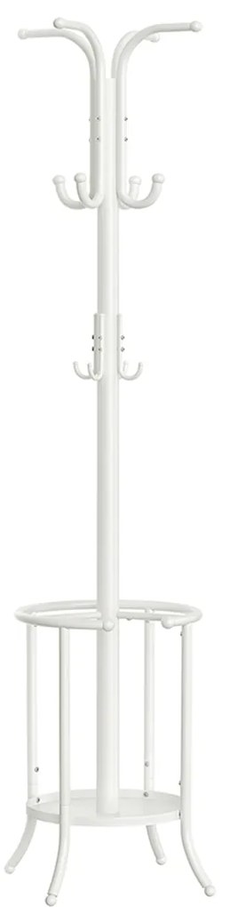 Cabide com suporte para guarda-chuvas e 12 ganchos branco pérola