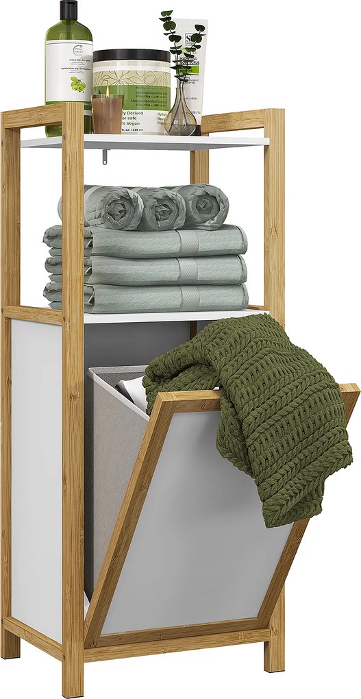 Móvel de pé em bambu, cesto de roupa suja para casa de banho, economizador de espaço - 2 prateleiras - 40 x 30 x 86,5 cm