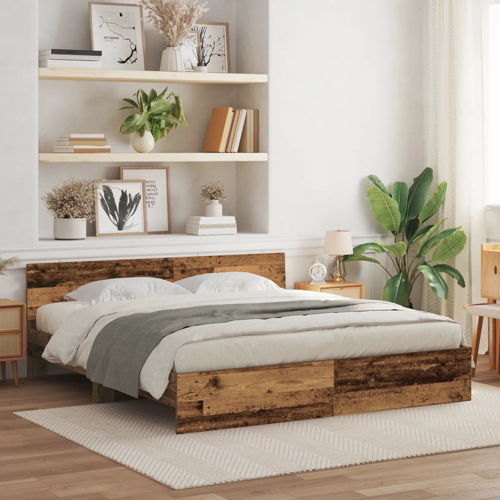 vidaXL Estrutura de Cama com Cabeceira Madeira Antiga 180x200 cm Madeira Projetada
