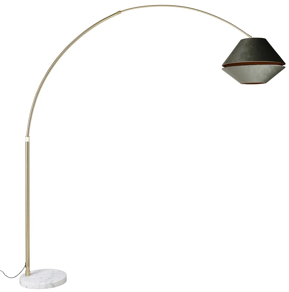 Candeeiro de Arco em Latão com Abajur Duplo de Veludo Branco e Verde - XXL Clássico / Antigo,Moderno