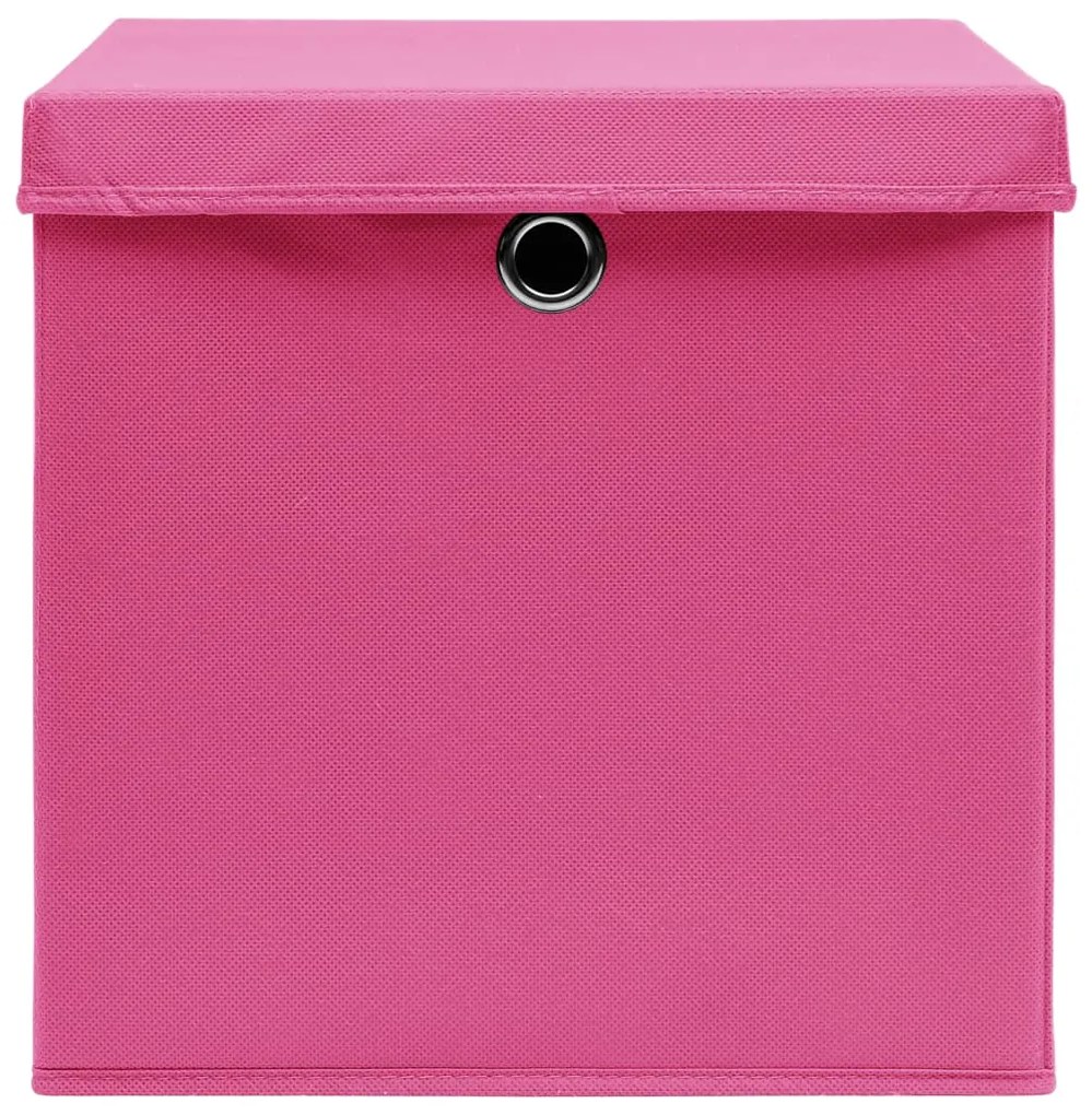 Caixas de arrumação com tampas 4 pcs 32x32x32 cm tecido rosa