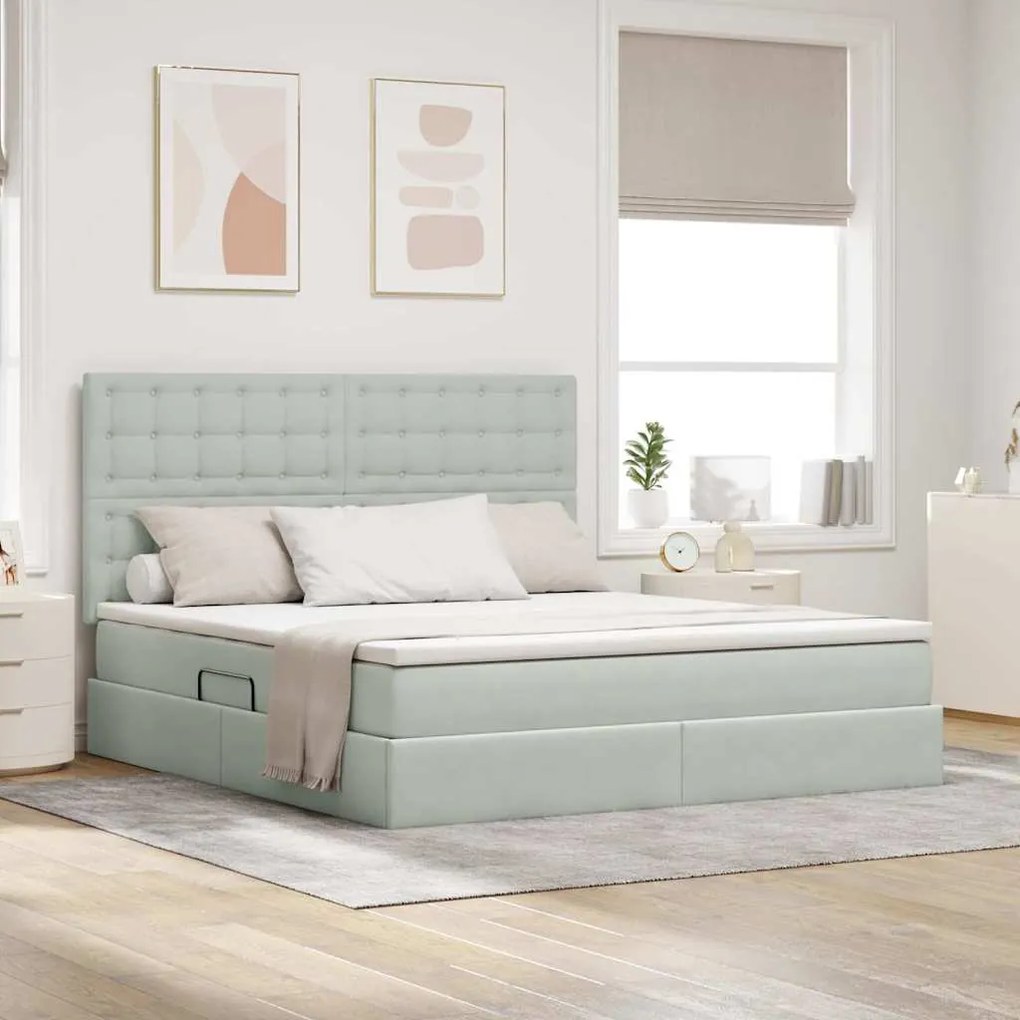 vidaXL Cama com arrumação e colchão Cinzento-claro 160 x 200 cm Veludo