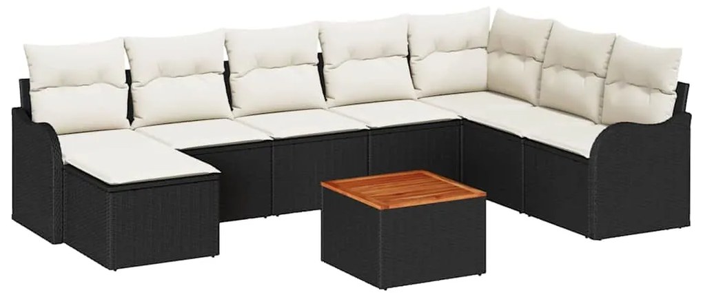 Conjunto de Sofá de Jardim de 9 Peças com Almofadas em Rattan Preto e