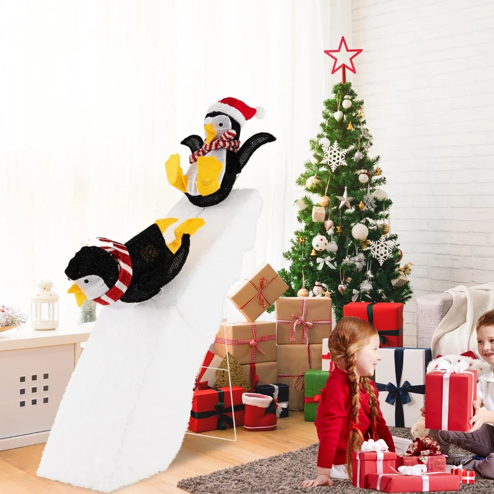 Pinguim Natal 120 cm LED com Gorro e Cachecol Decoração de Natal Iluminada com 130 LEDs Brancos Frios Decoração de Inverno com Estacas