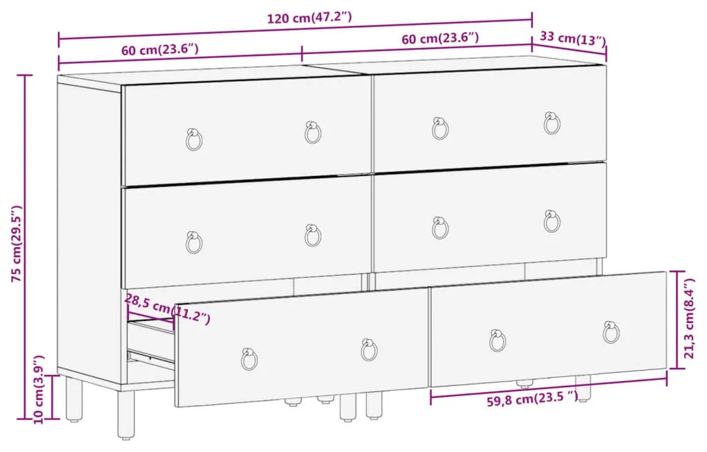 Móveis de apoio 2 pcs 60x33x75 cm madeira de mangueira maciça