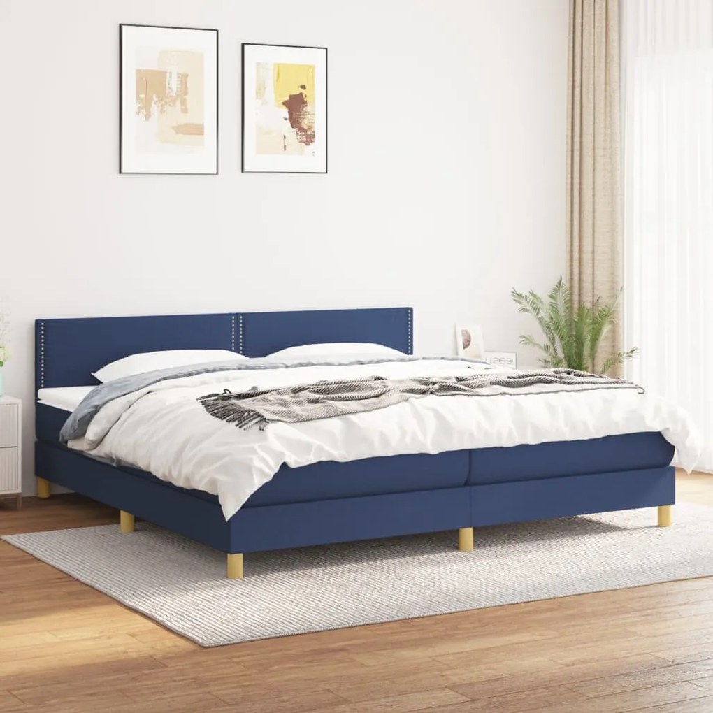 vidaXL Cama com molas/colchão 200x200 cm tecido azul